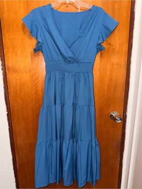 SHEIN Blue Tiered V-Neck Maxi Dress